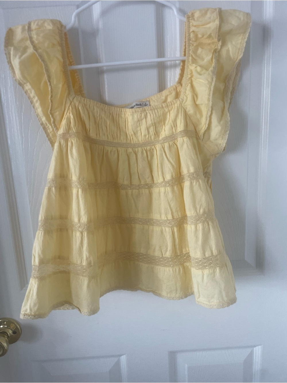 Abercrombie & Fitch Pale Yellow Ruffled Sleeve Cotton Camisole